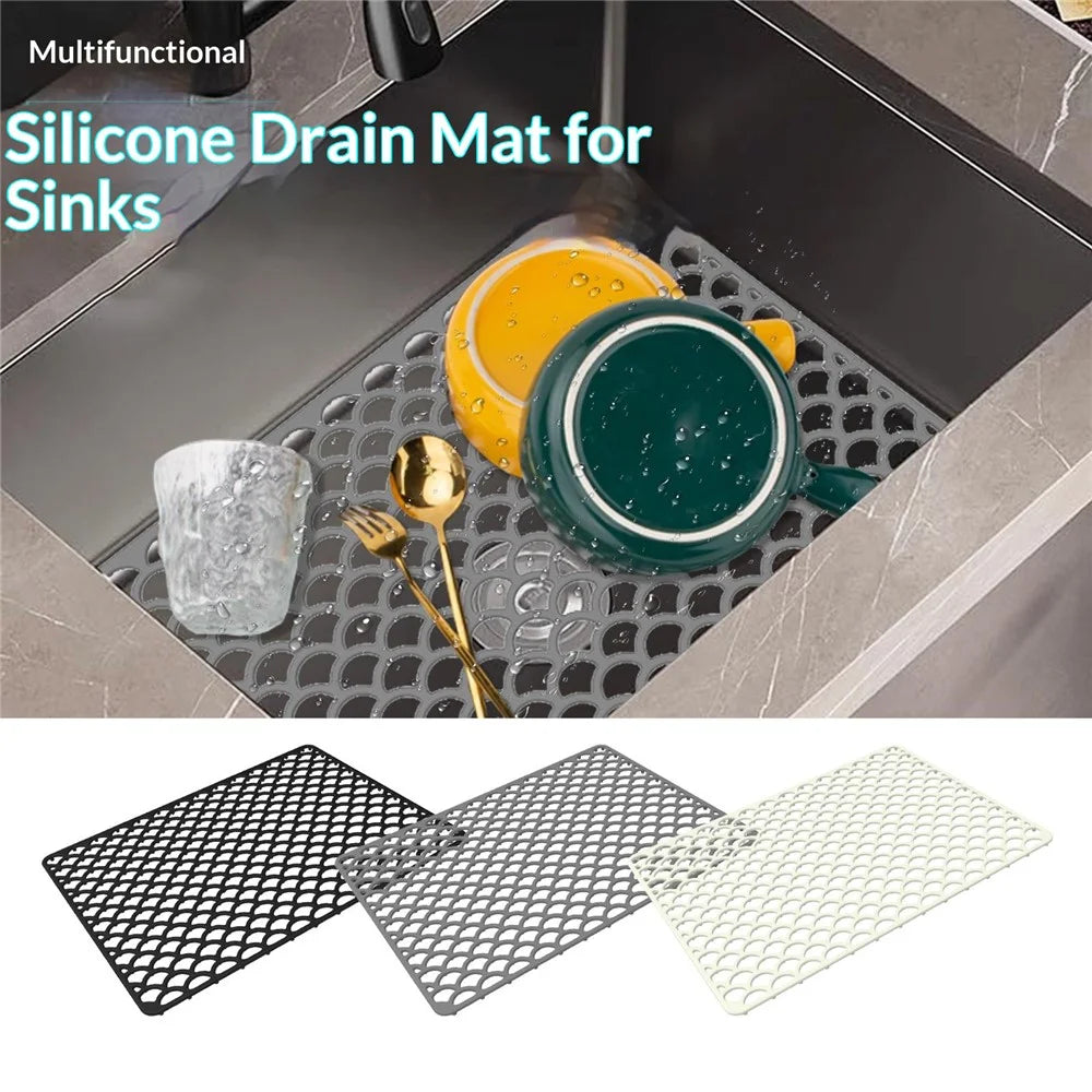 Size L 46x31cm Silicone Kitchen Sink Mat Anti-Slip Heat Resistant Hollow Drain Pad (FDA Certified) - Black - 2