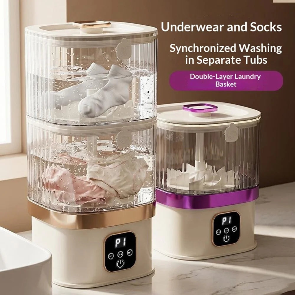 HP-318 Mini Double Tub Washing Machine 4L Portable Wireless Washer for Socks Underwear - Gold - 2