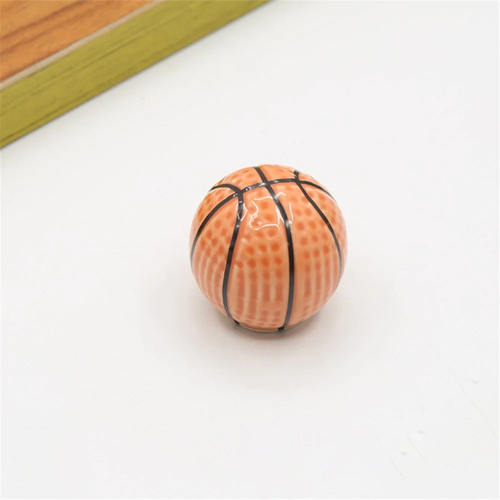 Ball Shape Single Hole Furniture Ceramics Pull Handle Drawer Cabinet Wardrobe Door Knob with 25mm Screw - Basketball - 2