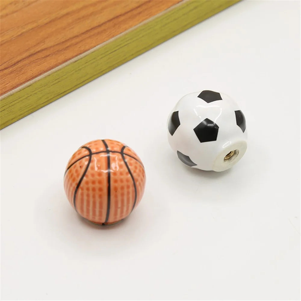 Ball Shape Single Hole Furniture Ceramics Pull Handle Drawer Cabinet Wardrobe Door Knob with 25mm Screw - Basketball - 6
