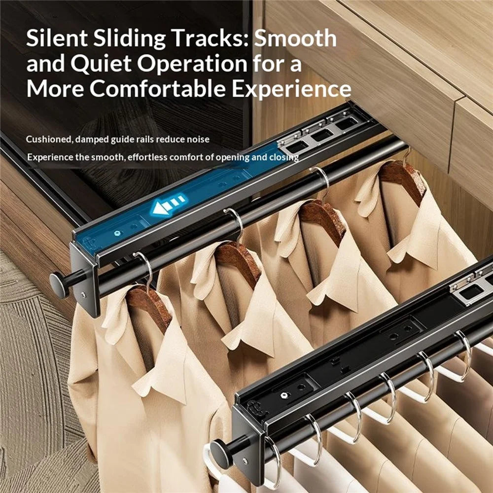40cm Pull-Out Pants Rack Top-Mount Silent Damping Slide Wardrobe Trousers Hanger - Gunmetal Gray - 4