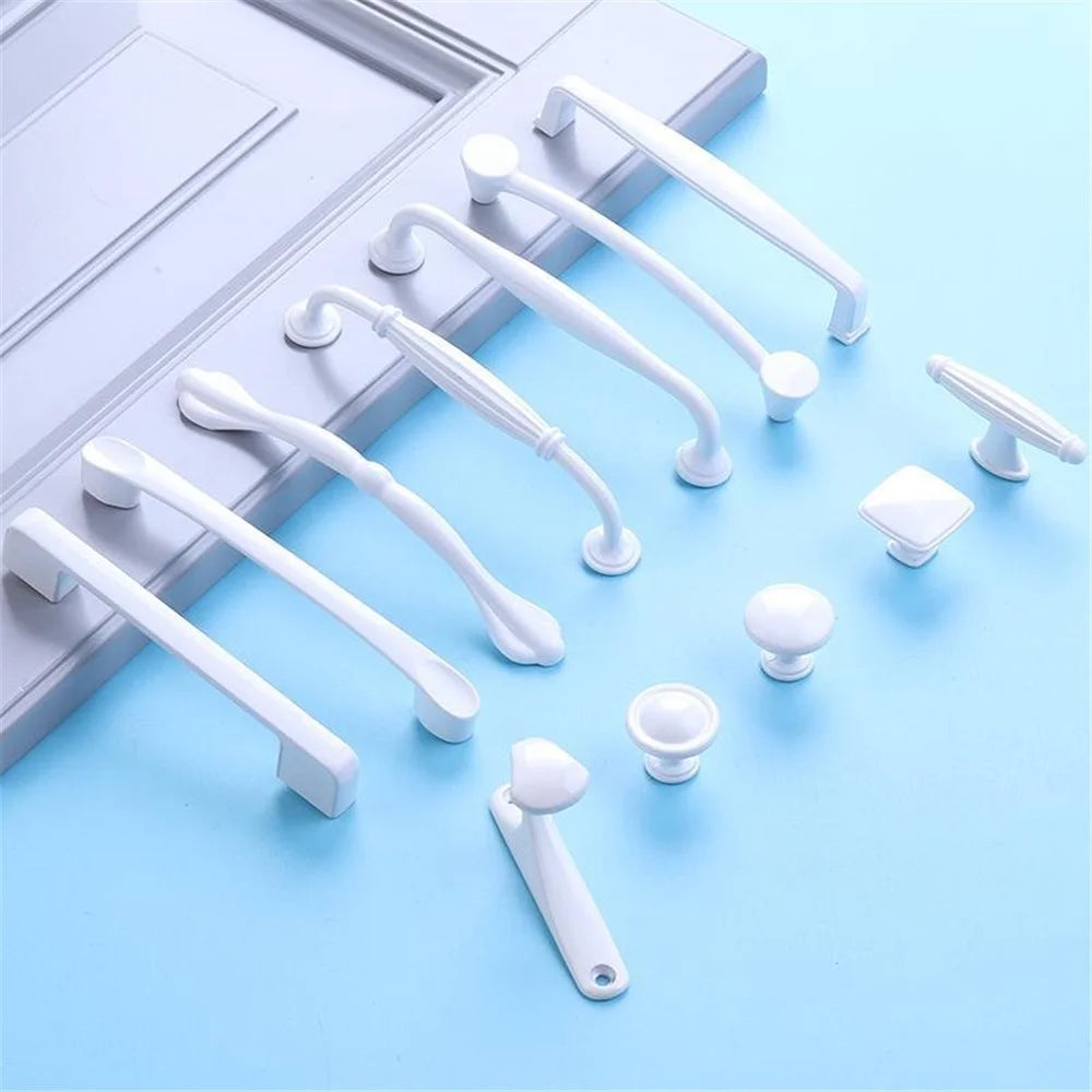 American Style Furniture Handle Aluminum Alloy Drawer Wardrobe Cabinet Puller Door Handle - Style A7 / 128mm Pitch / White - 3