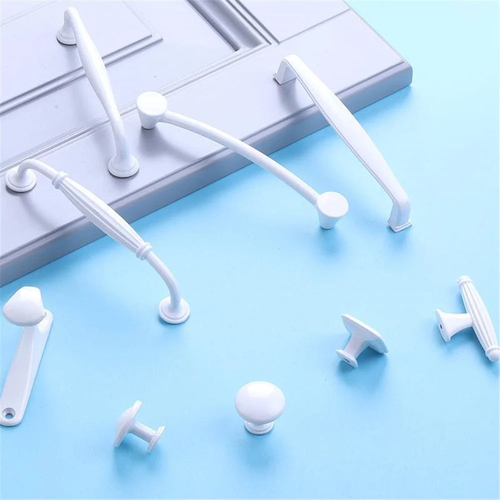American Style Furniture Handle Aluminum Alloy Drawer Wardrobe Cabinet Puller Door Handle - Style A7 / 128mm Pitch / White - 4