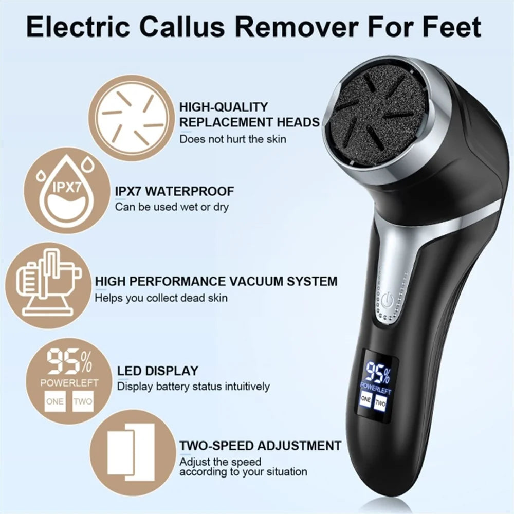 JD-510 Electric Foot File Callus Remover Pedicure Tools Foot Care Kit with 3 Roller Heads, 2 Speed, Vacuum Cleaner - Black - 2