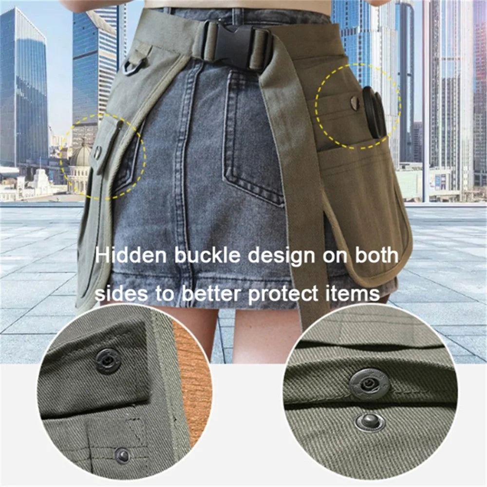 Multi Pockets Cosmetics Gardening Tools Storage Short Apron Waist Buckle Canvas Work Apron - Army Green - 3