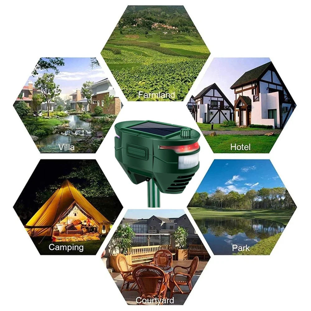 Outdoor ABS Solar Ultrasonic Animal Repeller Infrared Sensor Garden Yard Farm Animal Repellent Device - 4