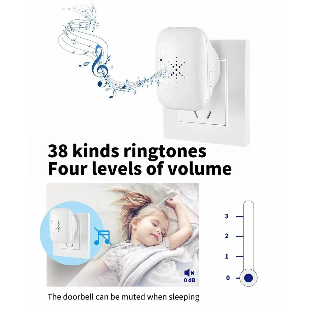 WHM01 EU Plug Home Doorbell Press Button Door Bell with 1 Transmitter+1 Receiver - Black - 2