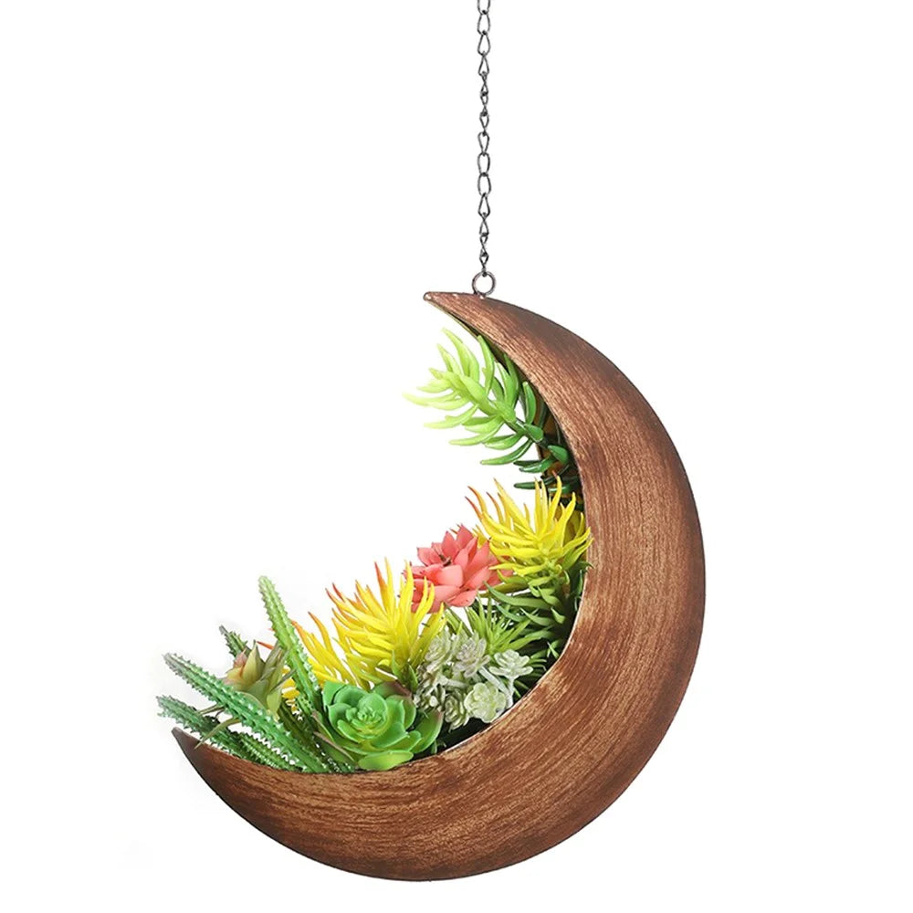 001-YL-221 Hanging Plant Pot Indoor Outdoor Balcony Potted Flower Iron Display Basket - Moon / Bronze - 1