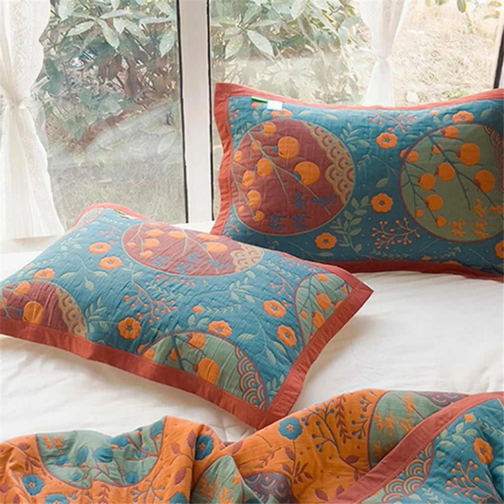 K-70 150x200cm Cotton Throw Blanket Towel Quilt + 2 Pillow Covers 3-Piece Bedding Set - Elegant Style - 3