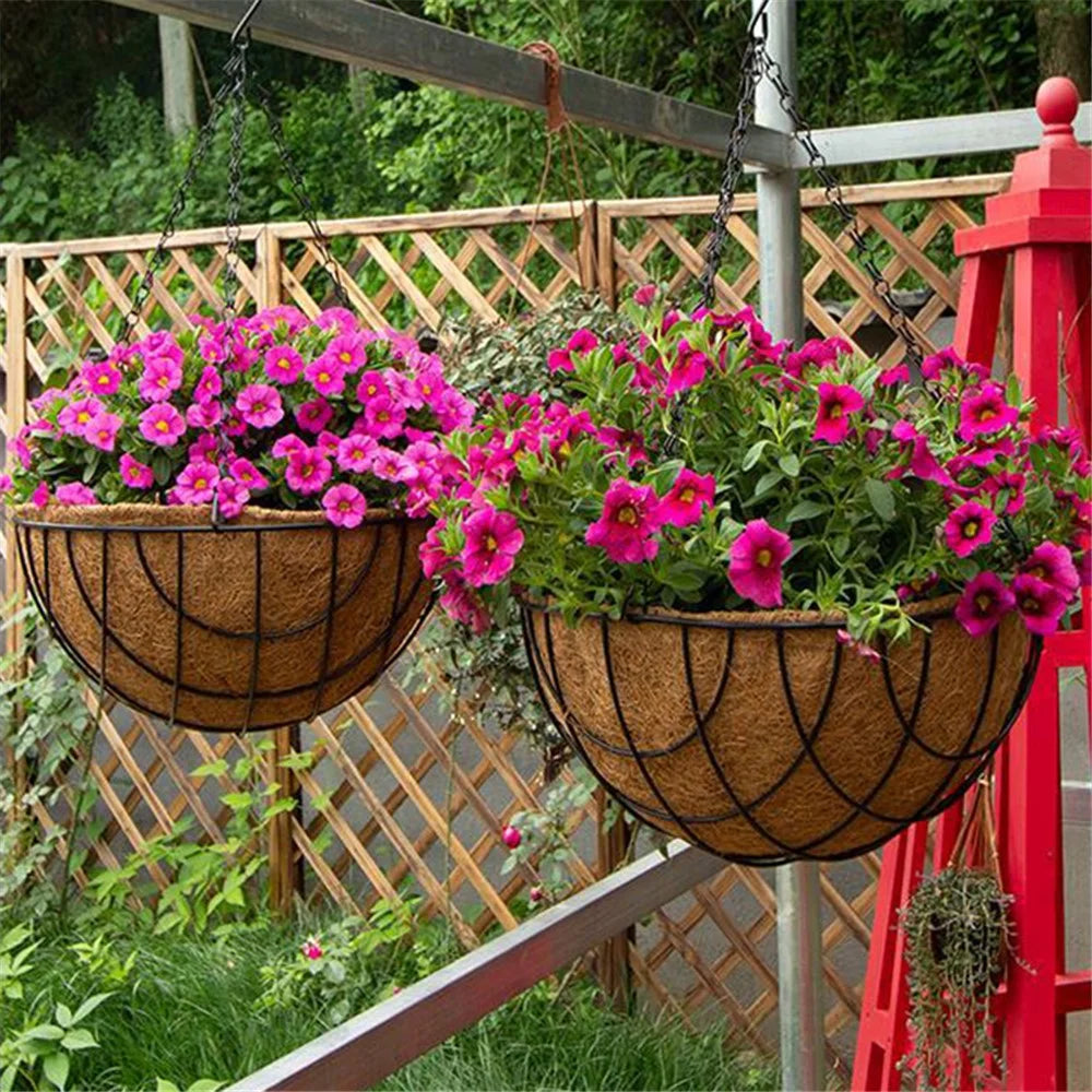 001-YZ01 16-inch Hanging Plant Pot Holder Metal Planter Basket with Coir Liner (Semi-circular Mesh Shape) - 2