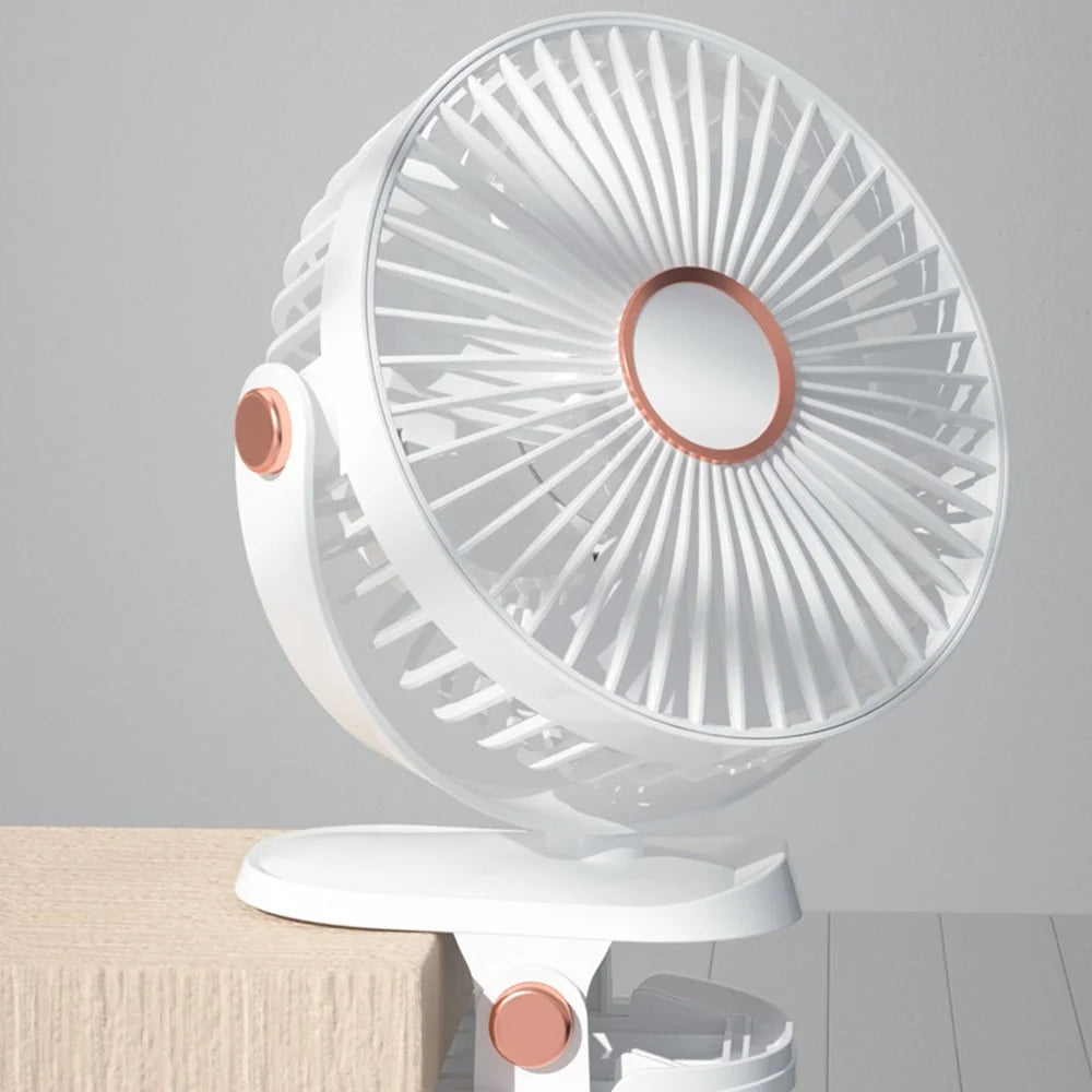 6 Inch Desktop Clip Fan with Atmosphere Light 6 Speeds USB Rechargeable Portable Fan - White - 4