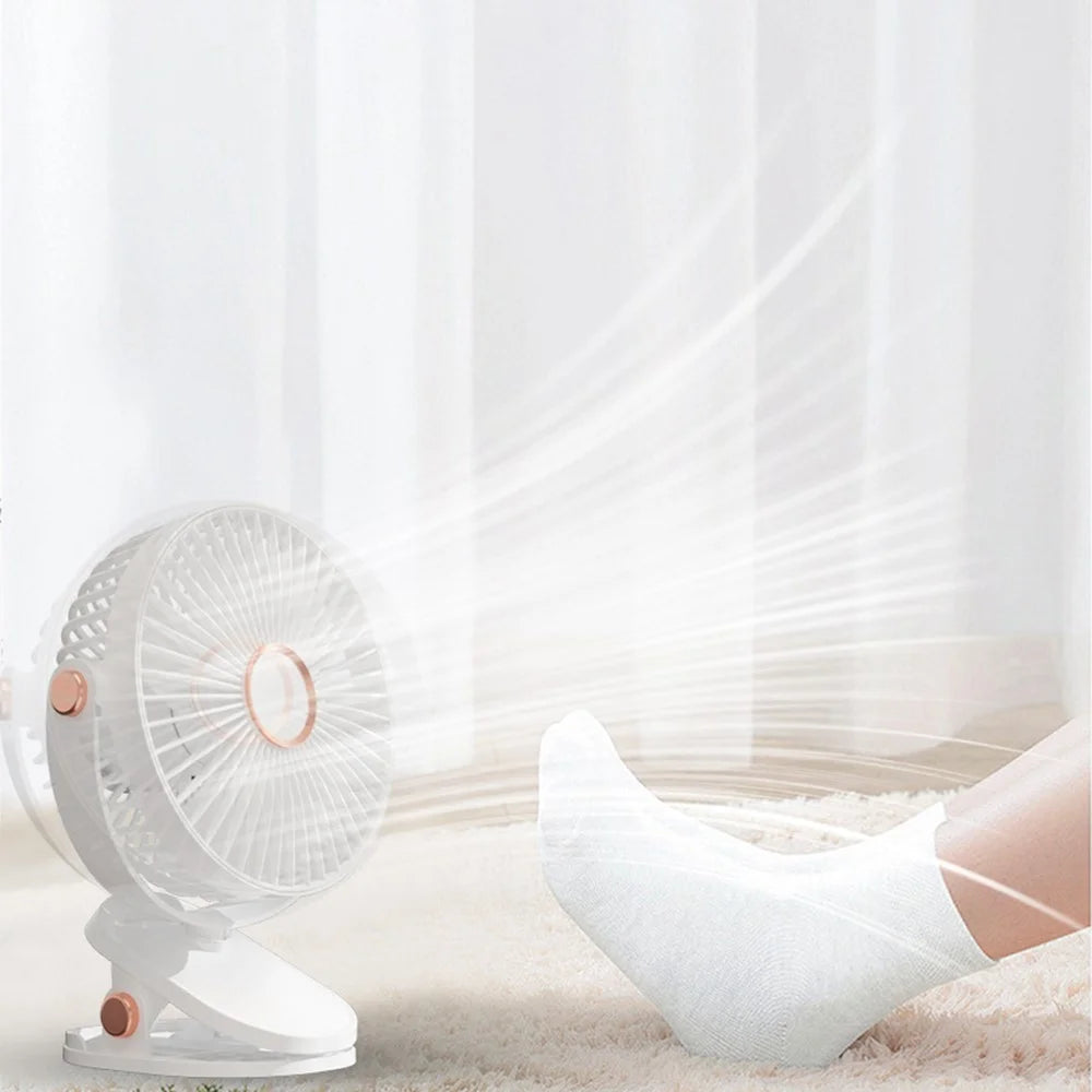 6 Inch Desktop Clip Fan with Atmosphere Light 6 Speeds USB Rechargeable Portable Fan - White - 5