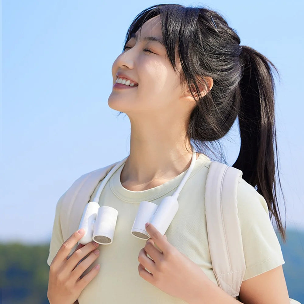 F93 USB Rechargeable Neck Fan 3 Speeds Hands Free Flexible Neck Hanging Turbine Fan - White - 3