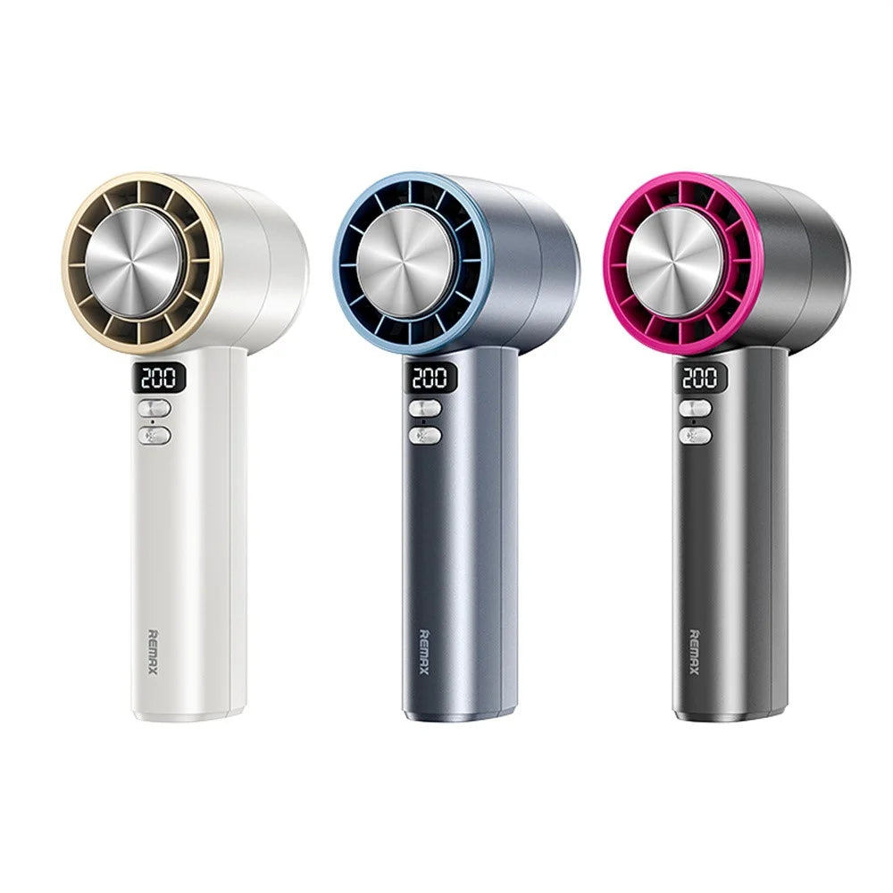 REMAX RS-SF12 Handheld High-Speed Fan with Strap Semiconductor Turbo Boost Digital Display Cooling Fan - Navy Blue - 4