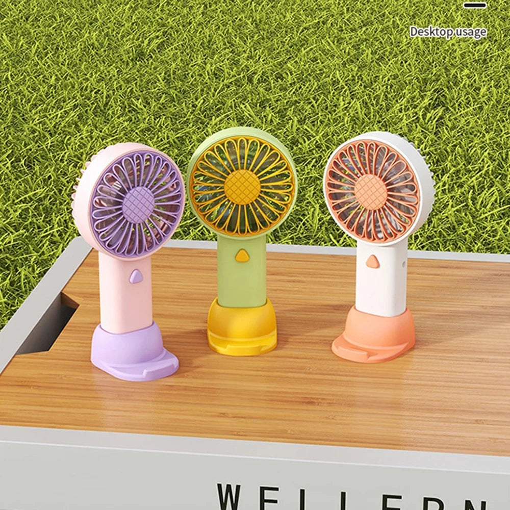 F011 Sunflower Shape Mini Desk Fan Rechargeable Portable Cooling Fan with Phone Holder - Yellow - 7