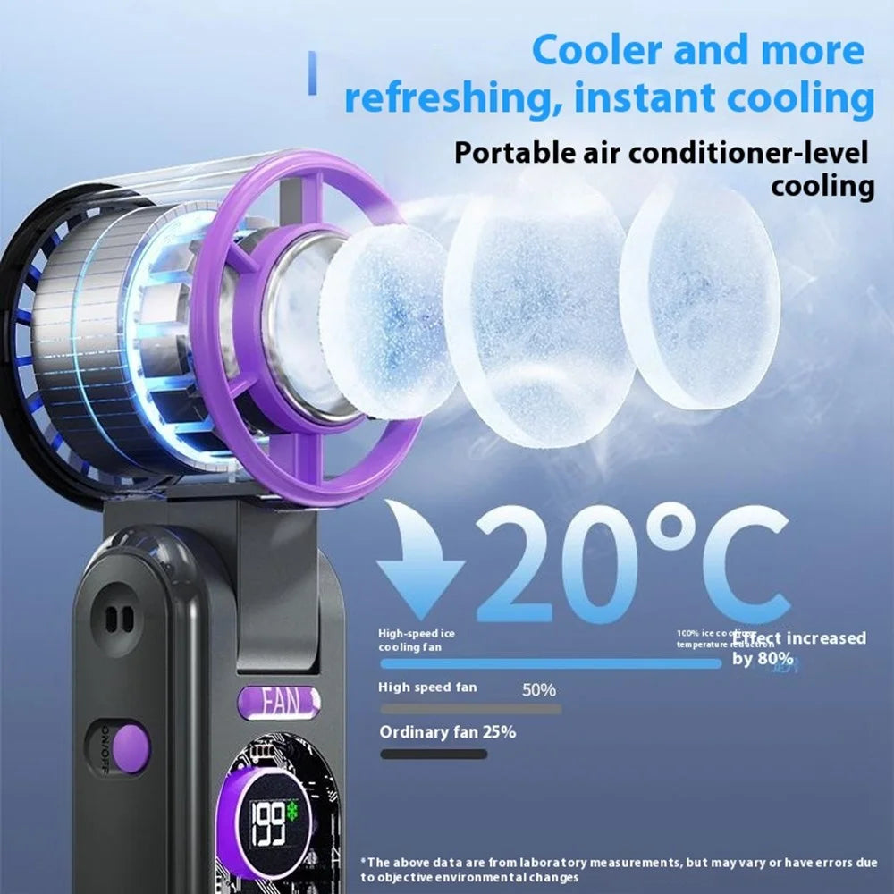F17 10W Cold Compress Cooling Fan 199 Speeds Adjustable Digital Display Portable Turbo Handheld Fan - Black - 4