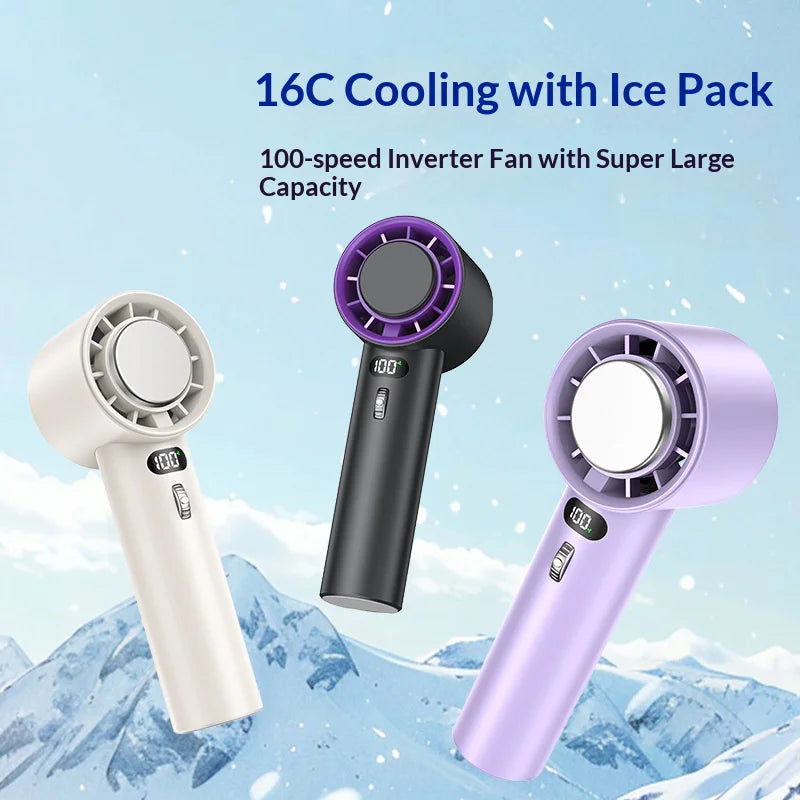 CYKE 637 Portable Handheld Fan 100 Speed Settings LED Display Cold Compress Summer Cooling Fan - White - 3