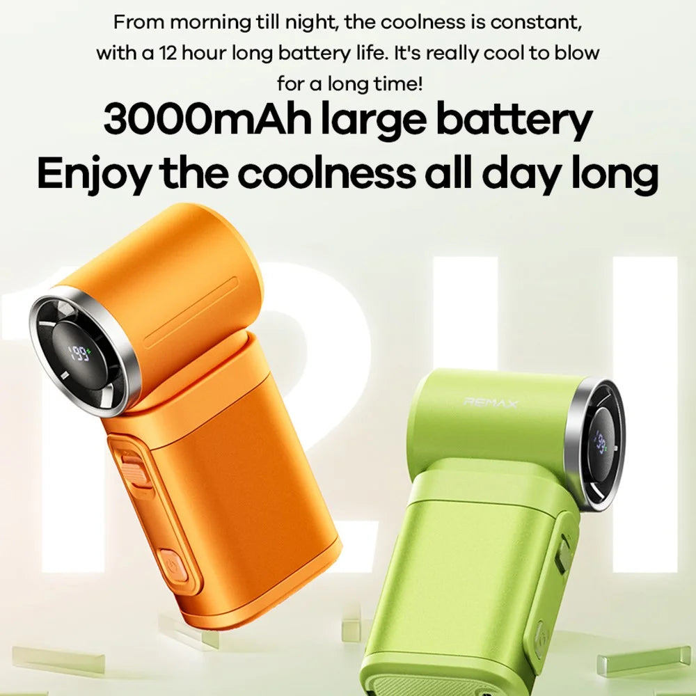 REMAX RS-SF26 Mini Metal Handheld Fan 199 Speed Levels Digital Display Portable Cooling Fan - Orange - 5