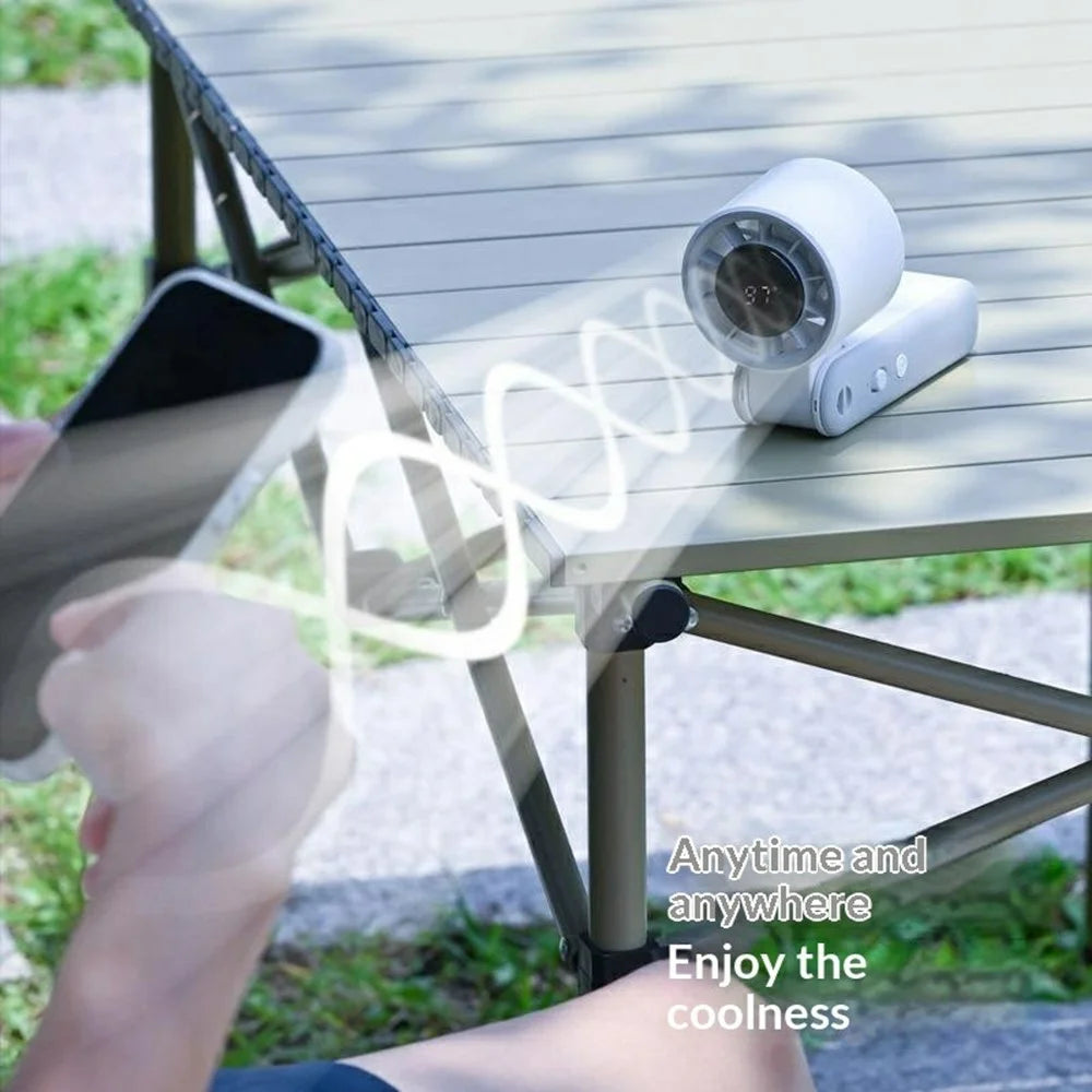 RD25 Foldable High Speed Fan 3000mAh Portable Handheld Desktop Neck Hanging Turbo Cooling Mini Fan for Office Outdoor - White - 3