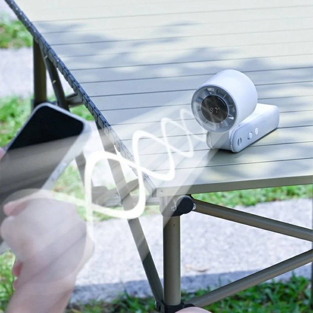 RD25 Foldable High Speed Fan 3000mAh Portable Handheld Desktop Neck Hanging Turbo Cooling Mini Fan for Office Outdoor - White - 7