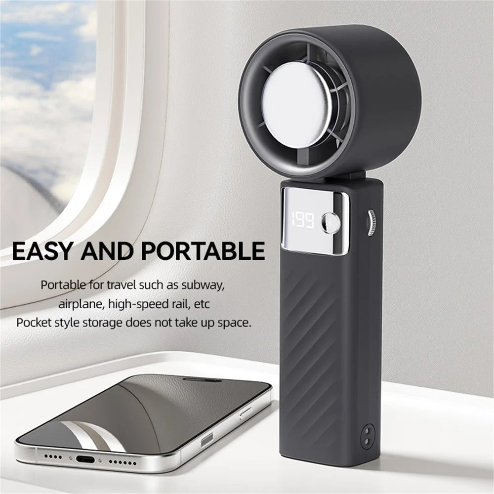 JF132 Handheld Cooling Fan Foldable 199-Speed 3000mAh Digital Display USB-C Portable Desktop Cooler Fan - Black - 6