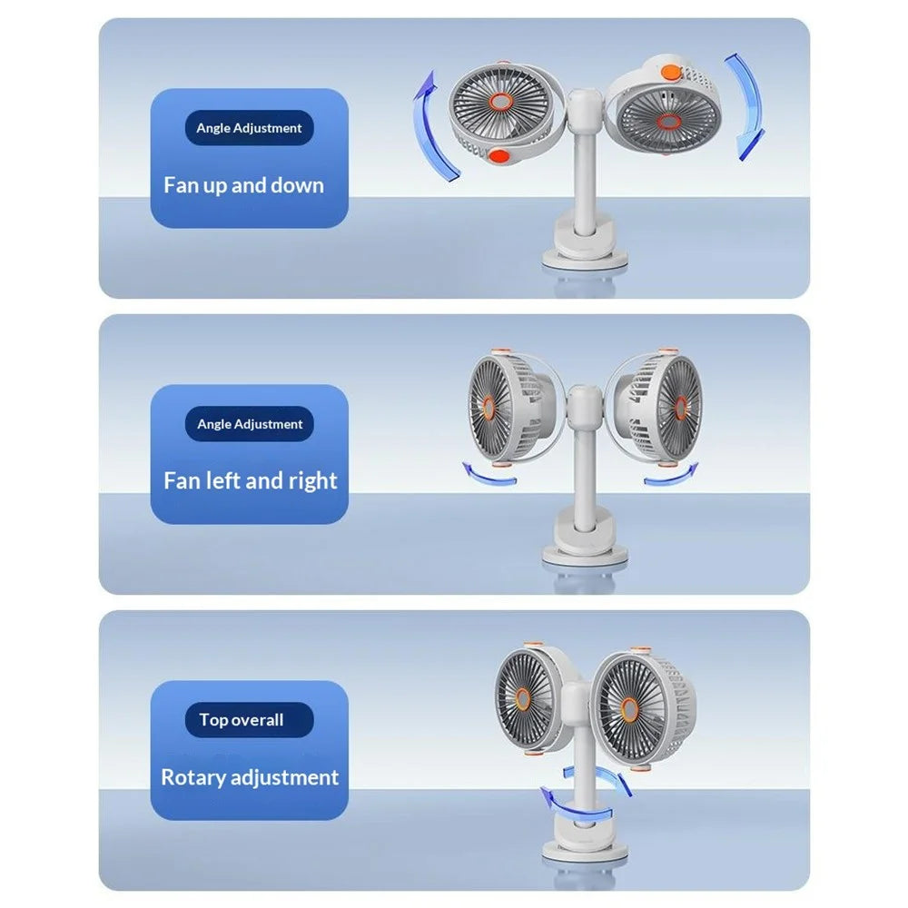 S19 Portable Dual Head Clip Fan 5V 5W Wall Mount Desktop Fan for Office Car Camping - 6