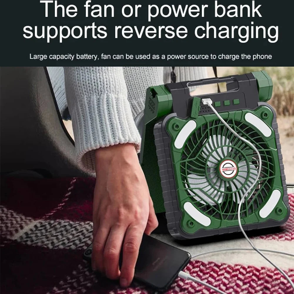 x99 Solar USB Fan 5200mAh Power Bank Phone Charger with Light for Home Outdoor Camping - Blackish Green - 3