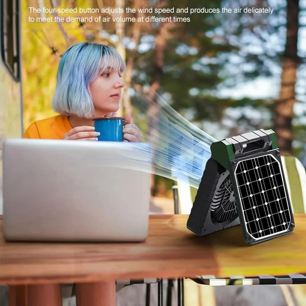 x99 Solar USB Fan 5200mAh Power Bank Phone Charger with Light for Home Outdoor Camping - Blackish Green - 6