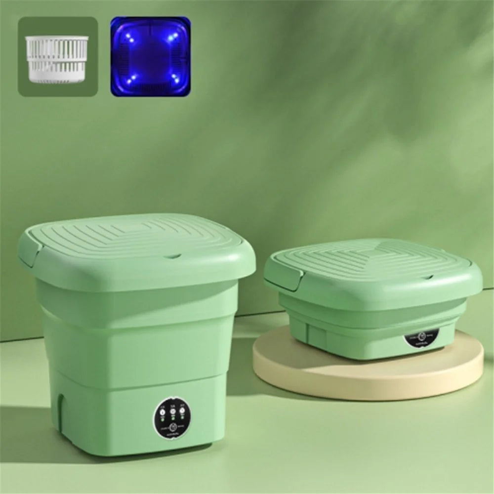 4.5L Mini Foldable TPE+PP Washing Machine Blue Light Antibacterial Timing Underwear Cleaning Machine, EU Plug - Green - 2
