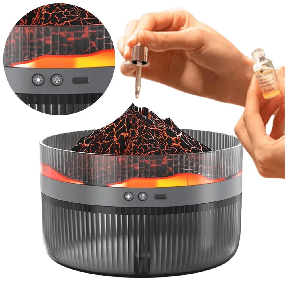 1.5L Large Capacity Volcano Shaped Humidifier Aroma Diffuser with Dual Color Light Mist Maker for Home Office - Black - 3