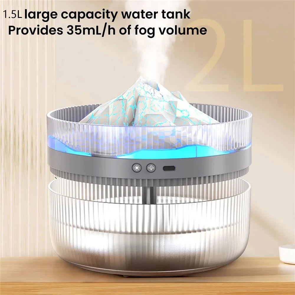 1.5L Large Capacity Volcano Shaped Humidifier Aroma Diffuser with Dual Color Light Mist Maker for Home Office - Black - 4