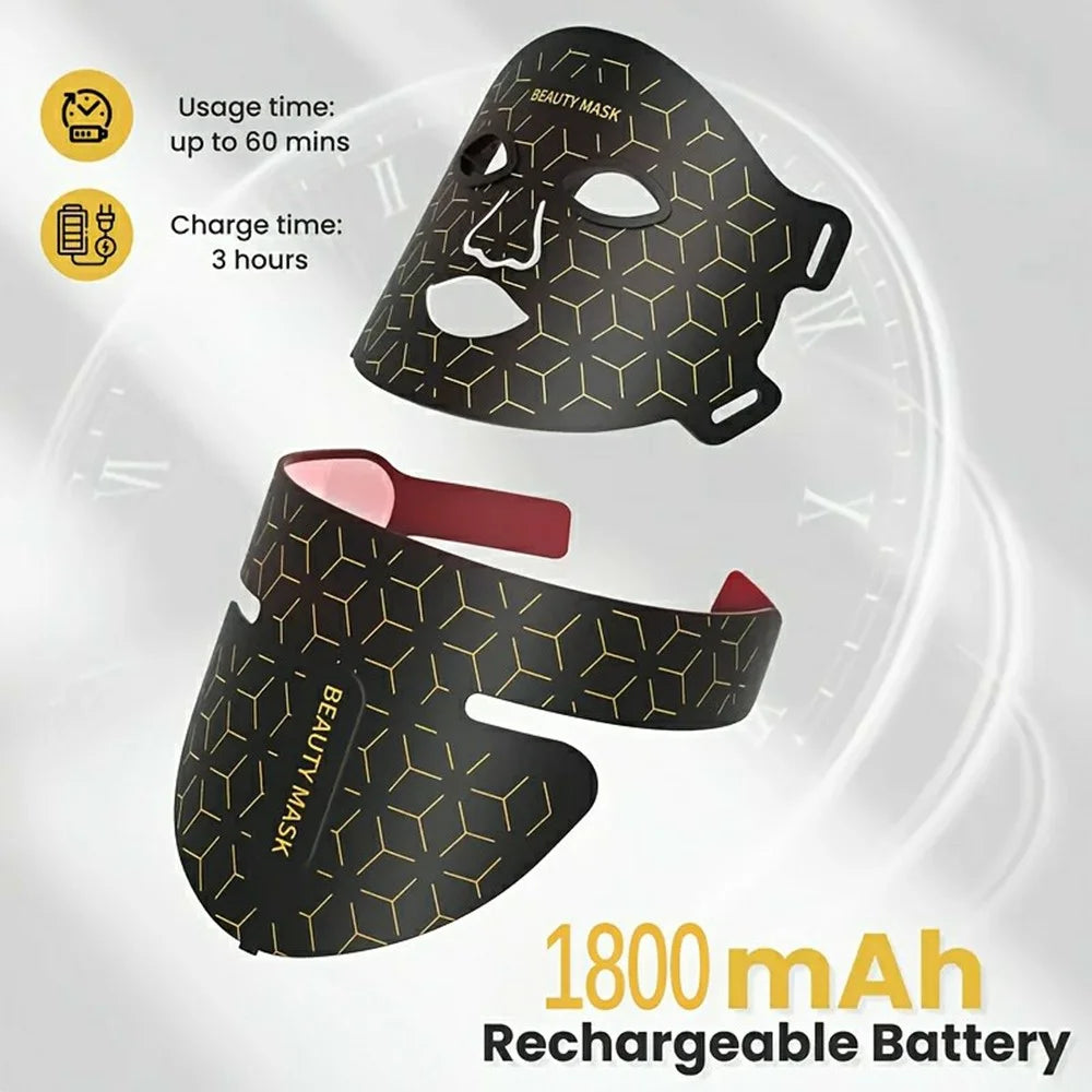 LED Light Therapy Mask 7 Color Silicone Face / Neck Beauty Device Skin Rejuvenation For Home Use - Black - 3