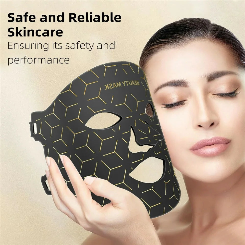LED Light Therapy Mask 7 Color Silicone Face / Neck Beauty Device Skin Rejuvenation For Home Use - Black - 4