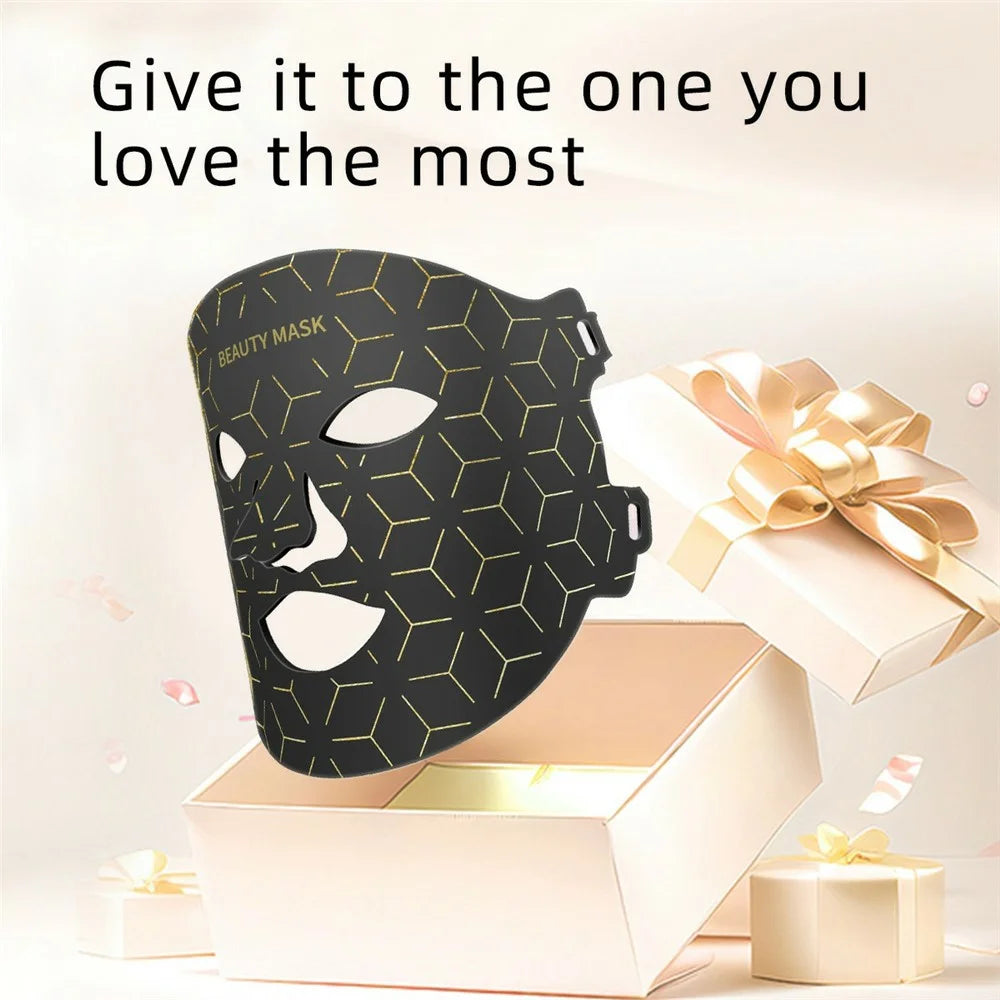LED Light Therapy Mask 7 Color Silicone Face / Neck Beauty Device Skin Rejuvenation For Home Use - Black - 6