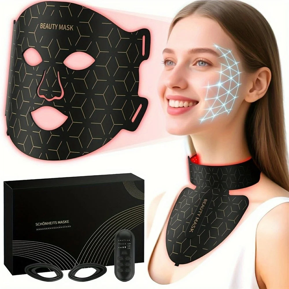 LED Light Therapy Mask 7 Color Silicone Face / Neck Beauty Device Skin Rejuvenation For Home Use - Black - 7