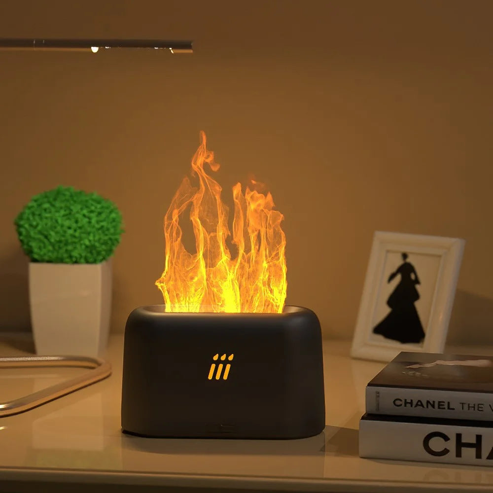 FLAME-001 Simulation Flame Aroma Air Humidifier Desktop Mist Humidifier Aromatherapy Diffuser Yellow Flame - Yellow - 2