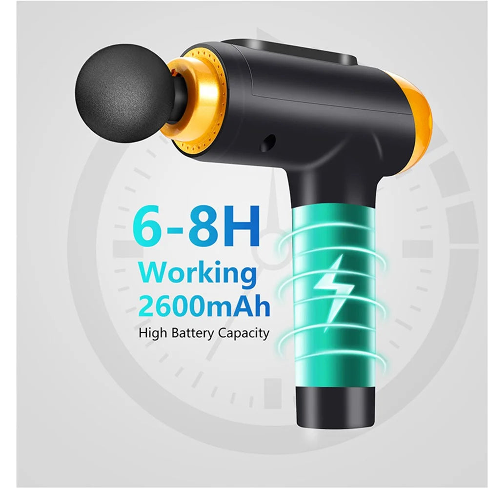 QY-005 Electroplated Style Touch Screen Rechargeable Deep Tissue Muscle Relaxation Massager Electronic 20-Gear Vibration Pain Relieve Fascia Massage Gun with 6 Massage Head - Silver/US Plug - 3