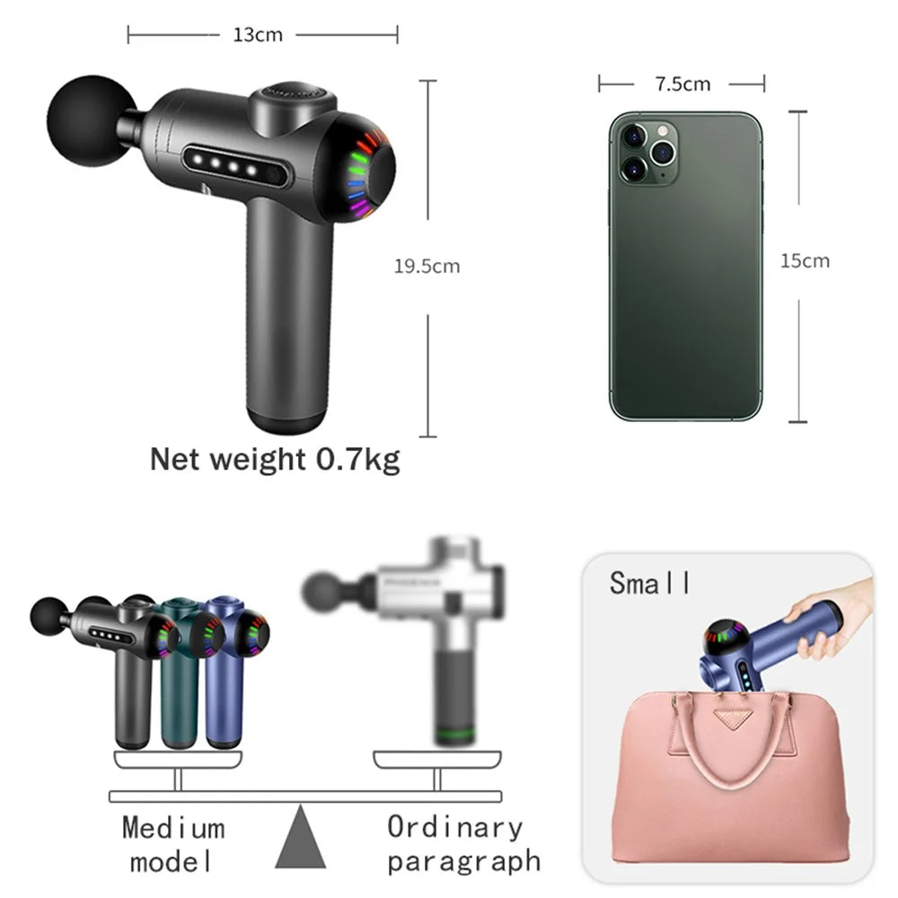 QY-M13 Mini Rechargeable 4-Gear Vibration Muscle Relaxation Massager Body Pain Relieve Cordless Deep Tissue Fascia Massage Gun with 4 Massage Head - Black - 3