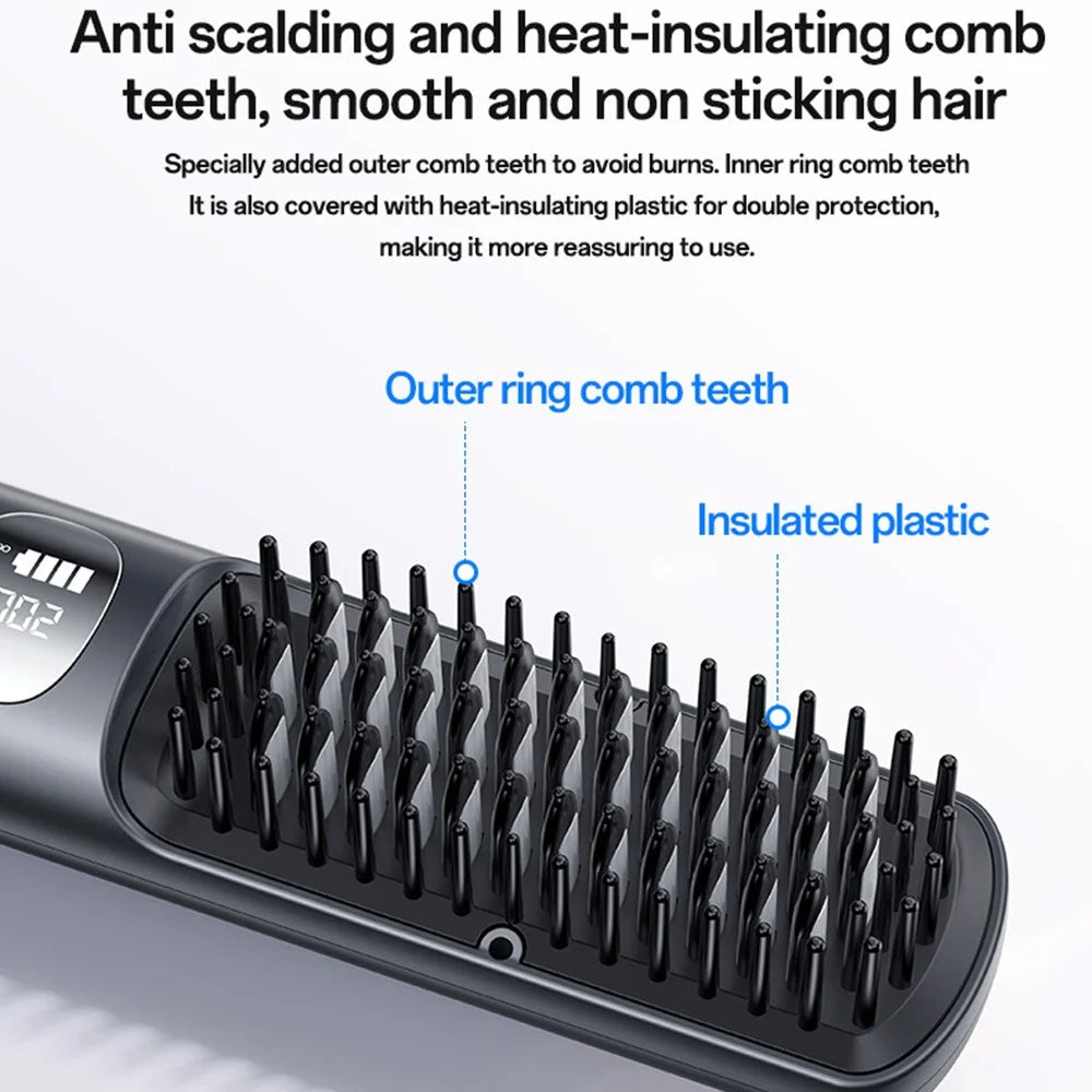YESIDO MG23 Wireless Hair Straightener Brush 2 in 1 Straighten and Curl Styling Tool 3 Temp Settings Digital Display - Black - 2