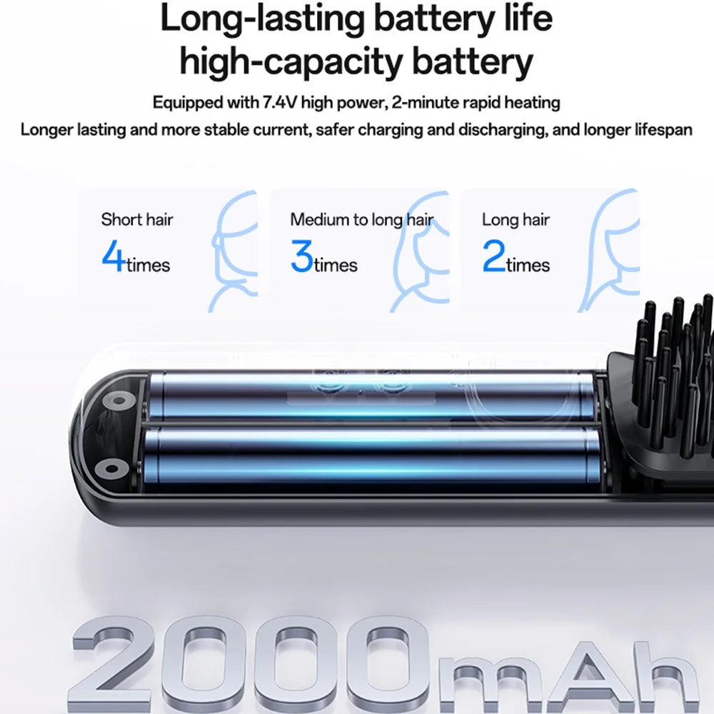 YESIDO MG23 Wireless Hair Straightener Brush 2 in 1 Straighten and Curl Styling Tool 3 Temp Settings Digital Display - Black - 3
