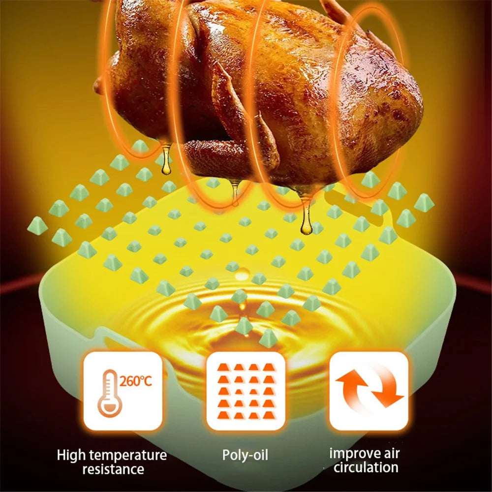 20cm Square Reusable Silicone Air Fryer Liner Oven Microwave Bakery Accessories (BPA-Free, FDA Certified) - Cyan - 2