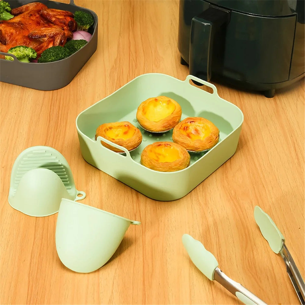 20cm Square Reusable Silicone Air Fryer Liner Oven Microwave Bakery Accessories (BPA-Free, FDA Certified) - Cyan - 4