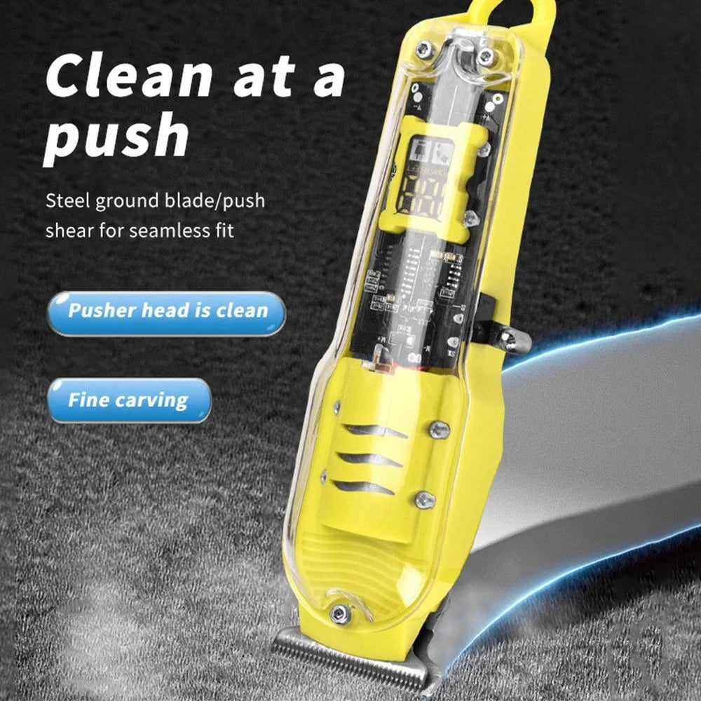 LT-808 Transparent Hair Clipper LCD Display Electric Trimmer with 4 Guide Combs for Barber Home - Yellow - 2