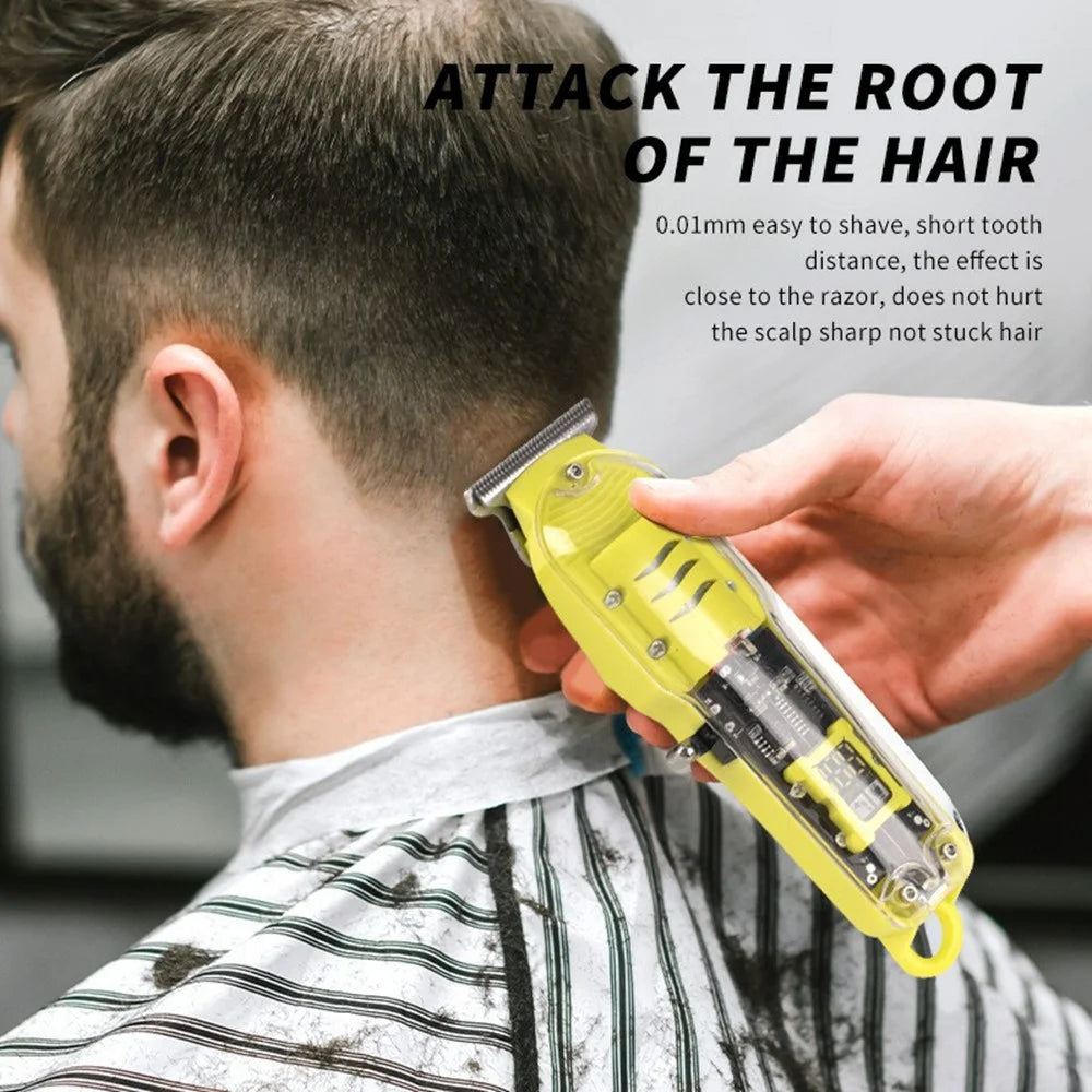 LT-808 Transparent Hair Clipper LCD Display Electric Trimmer with 4 Guide Combs for Barber Home - Yellow - 3
