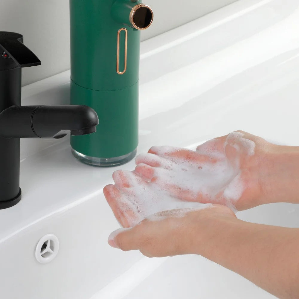 D31 Smart Touchless Soap Dispenser Automatic Sensor Hand Washer Electric Foam Washing Machine with Adjustable Level/Indoor Temperature Digital Display for Bathroom Kitchen - Green - 3