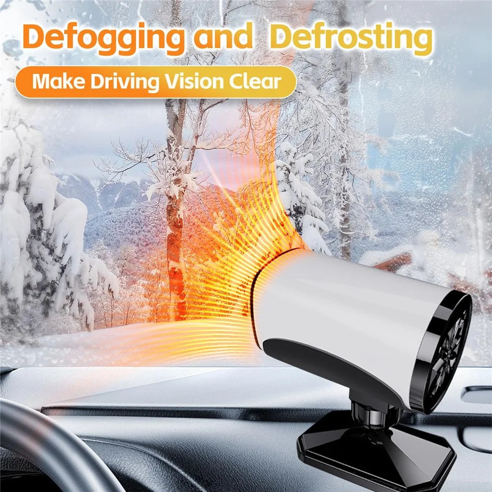 Car Heater 150W Fast Heater Fan Windshield Defroster Demister 2 in 1 Heating Cooling Fan for SUV Trucks - White / 12V - 5