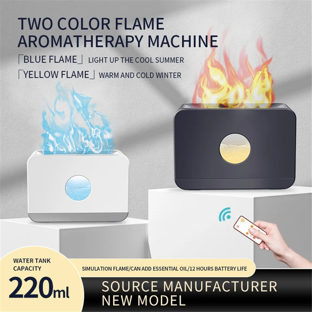 E126 220ml Remote Control Flame Light Humidifier Air Aroma Humidifier for Home Office SPA Yoga (Dual Color Flame) - Black - 5