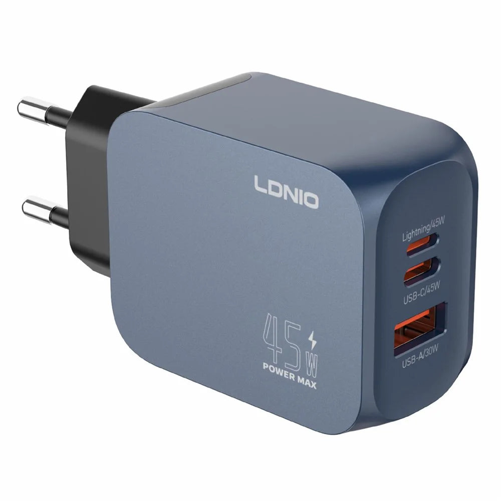 LDNIO Q6 45W GaN Charger Dual Port USB-C USB-A Fast Charging Station for Phone Tablet Laptop - Blue / EU Plug - 1