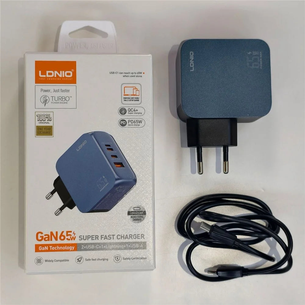 LDNIO Q6 45W GaN Charger Dual Port USB-C USB-A Fast Charging Station for Phone Tablet Laptop - Blue / EU Plug - 6