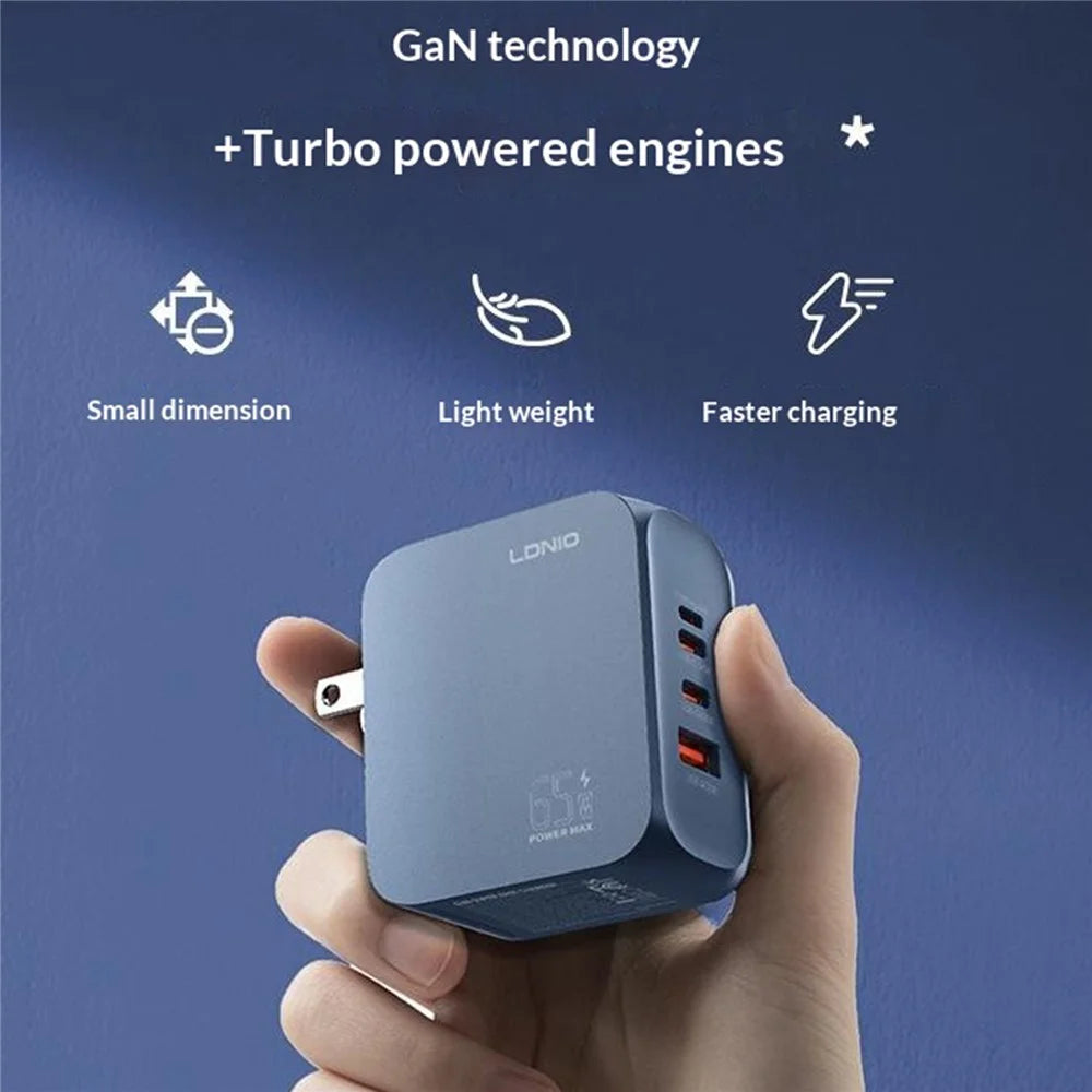 LDNIO Q7 65W GaN Charger 4-Port Smart Distribution Laptop iPhone Android Fast Charging Station - Blue / US Plug - 4